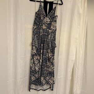 BCBGMaxAzria Geometric Navy and Cream Midi Dress